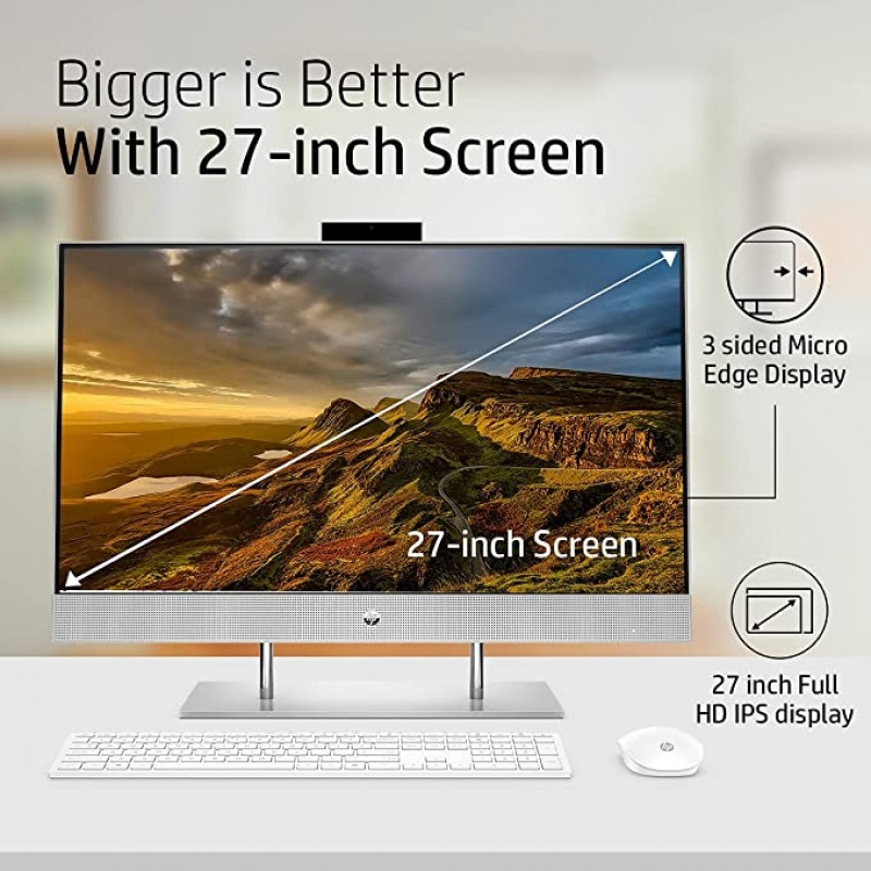 HP All in One 27-inch (68.6 cm) FHD Desktop PC 4th Gen Ryzen 5 4500U Processor (8GB/512GB SSD/Facial Recognition IR Camera/Windows 10/MS Office 2019/Alexa Built-in), 27-dp0555in, Silver - Image 2
