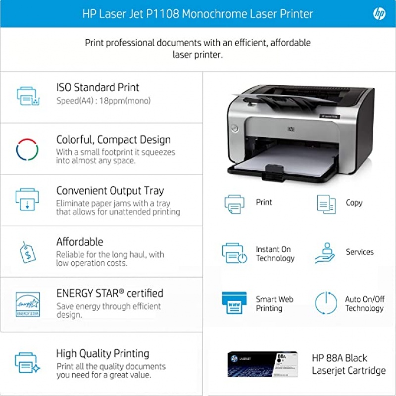 HP Laserjet P1108 Single Function Monochrome Laser Printer - Image 3