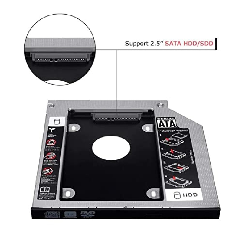 Universal 9.5mm SATA to SATA 2nd SSD HDD Hard Drive Caddy Case Adapter Tray Enclosure for Laptop CD/DVD-ROM Optical Bay (Sata-Candy-9.5mm) - Image 3