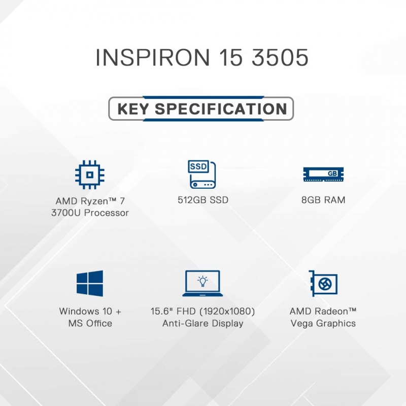 Dell Inspiron 3505 AMD Ryzen-7 15.6 inches FHD AG Display Laptop (8GB/512 SSD/Vega Graphics/Windows 10 + MSO/ Soft Mint) D560332WIN9S - Image 4